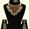 Designer Multicolour Stone Bridal Necklace Set with Hanging Beads, Earrings and Maangtika, Ishwar Arts and Crafts