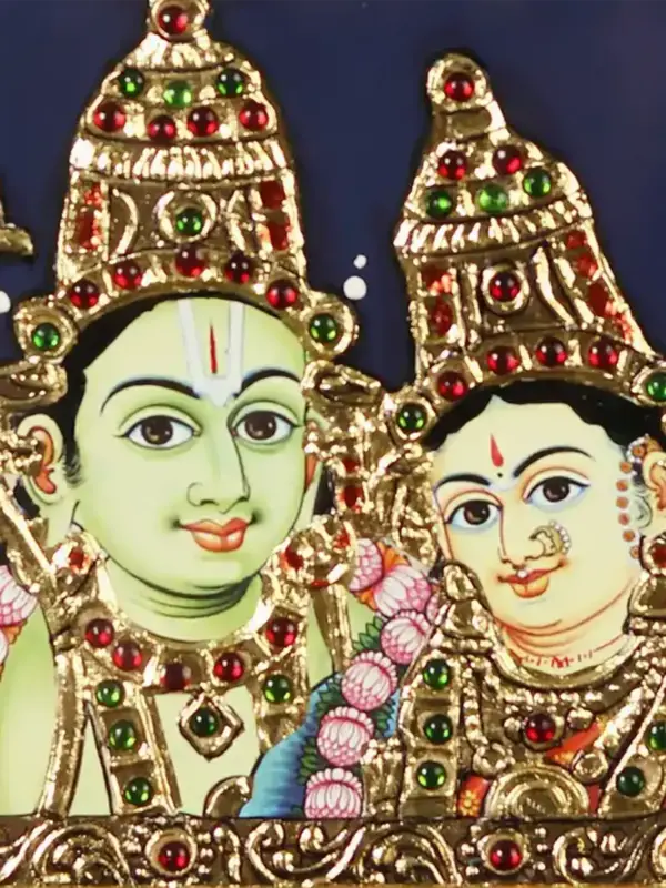 Bhagwan Ram and Devi Sita Tanjore Painting with Frame