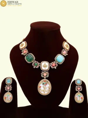 Victorian-inspired long necklace with matching earrings, Ishwar Arts and Crafts