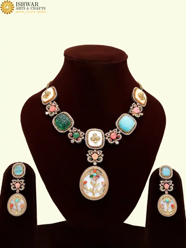 Victorian-inspired long necklace with matching earrings, Ishwar Arts and Crafts