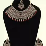 Stunning red and white stone-studded bridal necklace set, Ishwar Arts and Crafts