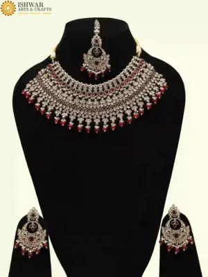 Stunning red and white stone-studded bridal necklace set, Ishwar Arts and Crafts
