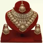 Heavy Embellished Carving Bridal Necklace Set with Earrings and Maangtika, Ishwar Arts and Crafts