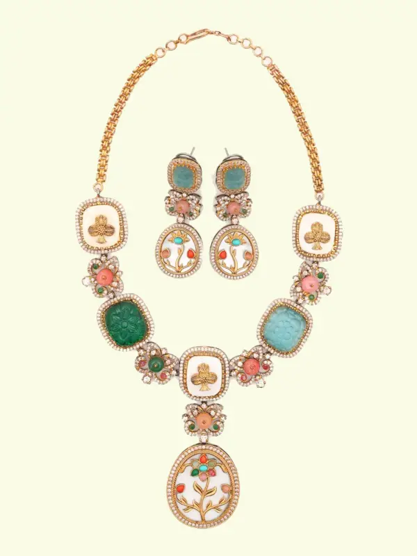 Victorian-inspired long necklace with matching earrings, Ishwar Arts and Crafts