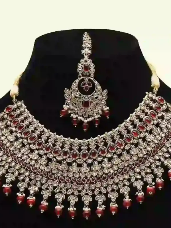 Stunning red and white stone-studded bridal necklace set, Ishwar Arts and Crafts