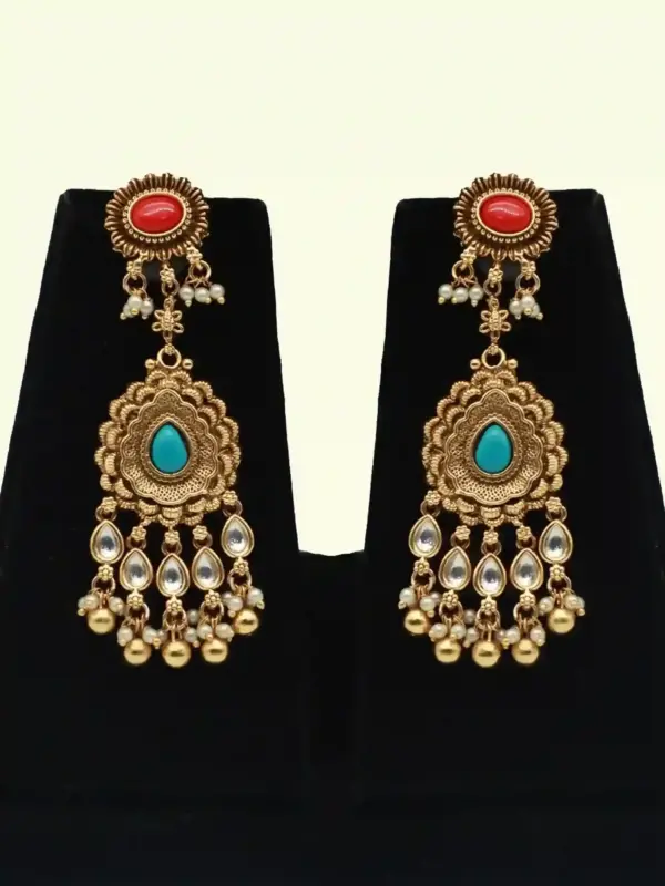Designer Multicolour Stone Bridal Necklace Set with Hanging Beads, Earrings and Maangtika, Ishwar Arts and Crafts