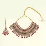 Stunning red and white stone-studded bridal necklace set, Ishwar Arts and Crafts