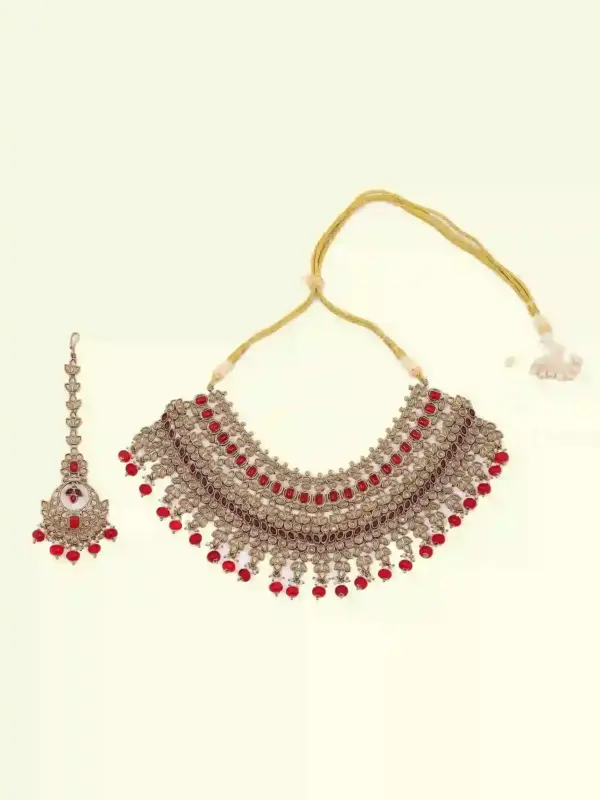 Stunning red and white stone-studded bridal necklace set, Ishwar Arts and Crafts
