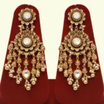 Heavy bridal brass choker necklace set with earrings and maang tikka in antique gold finish, Ishwar Arts and Crafts