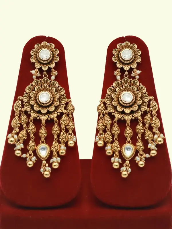 Heavy bridal brass choker necklace set with earrings and maang tikka in antique gold finish, Ishwar Arts and Crafts