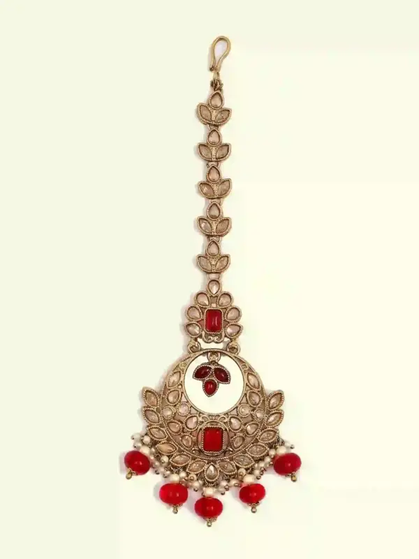 Stunning red and white stone-studded bridal necklace set, Ishwar Arts and Crafts