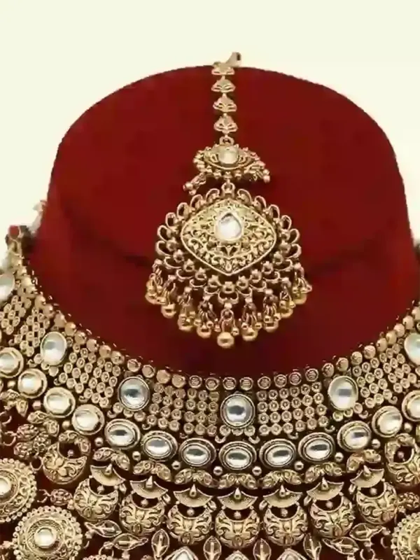Heavy Embellished Carving Bridal Necklace Set with Earrings and Maangtika, Ishwar Arts and Crafts
