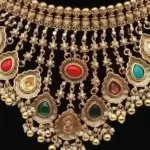 Designer Multicolour Stone Bridal Necklace Set with Hanging Beads, Earrings and Maangtika, Ishwar Arts and Crafts