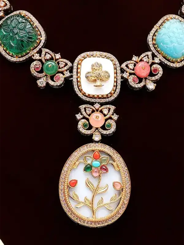 Victorian-inspired long necklace with matching earrings, Ishwar Arts and Crafts