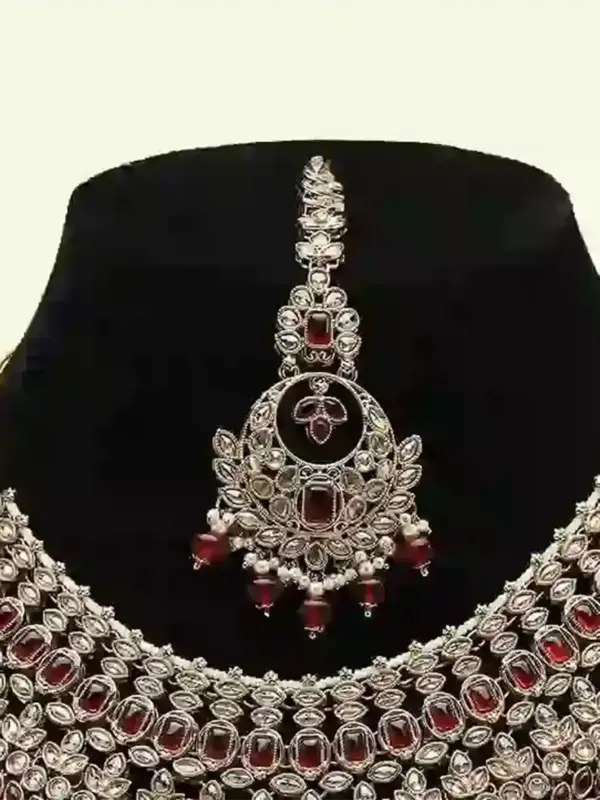 Stunning red and white stone-studded bridal necklace set, Ishwar Arts and Crafts