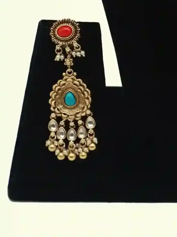 Designer Multicolour Stone Bridal Necklace Set with Hanging Beads, Earrings and Maangtika, Ishwar Arts and Crafts