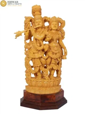 23" Beautifully Carved Standing Lord Radha Krishna | White Wood Statue