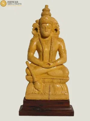 12" Meditating Lord Hanuman Ji Statue in White Wood | Handmade