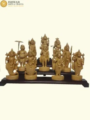 23" White Wood Statues of Dashavatar of Lord Vishnu | Handmade