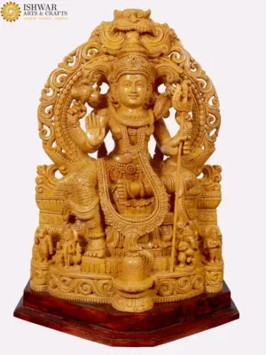 24" Superfine Lord Shiva Statue With Shiv lingam and Trishul Seated On Throne | Hand Carved Wooden Statue