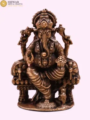 2" Small Lord Ganesha Idol in Copper | Handmade 