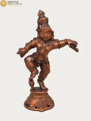 6" Small Copper Dancing Lord Krishna Copper Statue