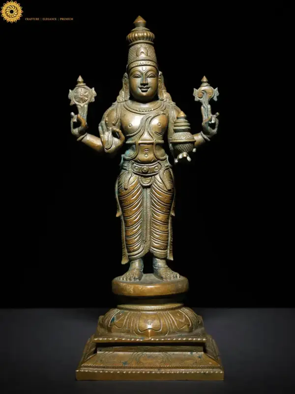 12" Lord Dhanvantari Bronze Statue | Handmade in India | South Indian Style Statue, Ishwar Arts and Crafts