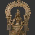 5" Blessing Goddess Varahi Seated on Kirtimukha Throne | South India Bronze Statue | Handmade, Ishwar Arts and Crafts