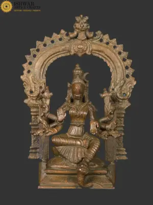5" Blessing Goddess Varahi Seated on Kirtimukha Throne | South India Bronze Statue | Handmade, Ishwar Arts and Crafts
