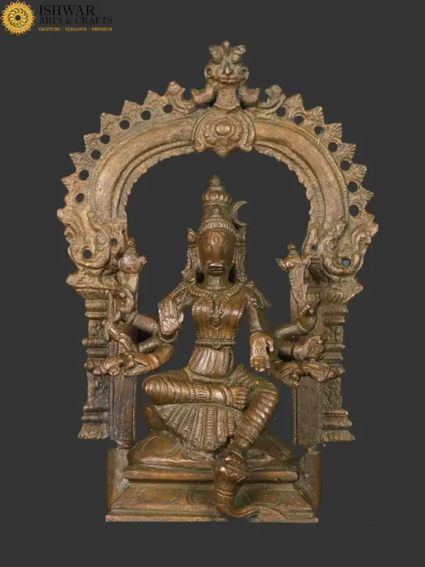5" Blessing Goddess Varahi Seated on Kirtimukha Throne | South India Bronze Statue | Handmade, Ishwar Arts and Crafts