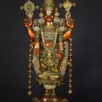34" Large Shri Tirupati Balaji (Venkateshwara) with Devi Lakshmi Brown and Gold Coloured Brass Statue, Ishwar Arts and Crafts
