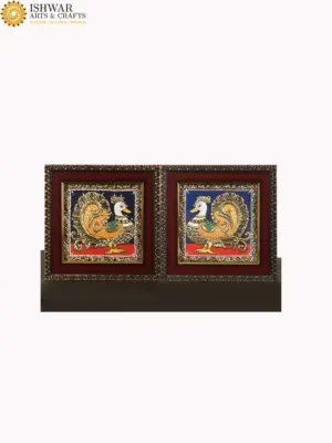 Pair of Peacock (Annam) Tanjore Painting with Frame, Handmade, Ishwar Arts and Crafts