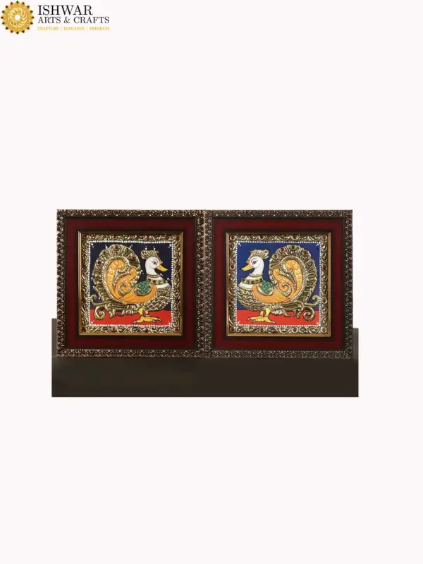 Pair of Peacock (Annam) Tanjore Painting with Frame, Handmade, Ishwar Arts and Crafts