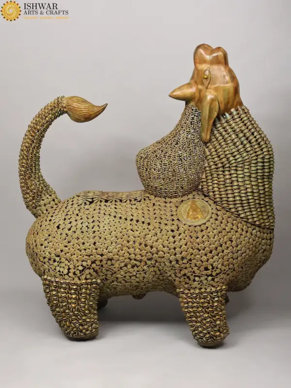 60" Large Nandi Statue Made out of Brass Leaves, Ghungroos and Bells | Handmade in India, Ishwar Arts and Crafts