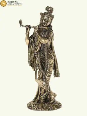 6" Standing Lord Krishna Superfine Brass Statue Playing Flute, Ishwar Arts and Crafts