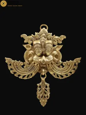 11" Kirtimukha Wall Hanging Mask in Brass, Ishwar Arts and Crafts