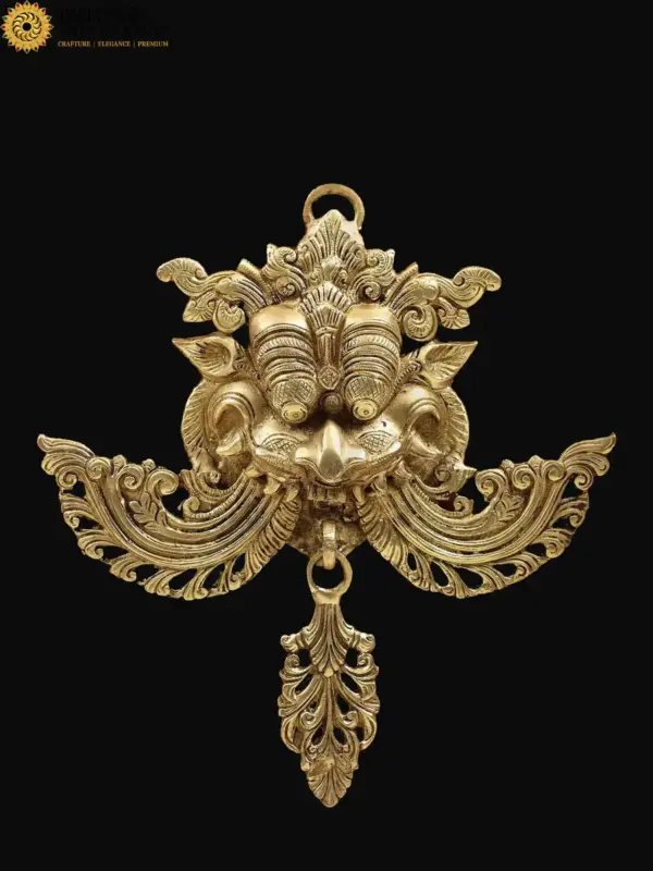 11" Kirtimukha Wall Hanging Mask in Brass, Ishwar Arts and Crafts