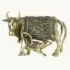 4" Small Kamdhenu Cow and Calf Superfine Quality Statue in Brass, Ishwar Arts and Crafts