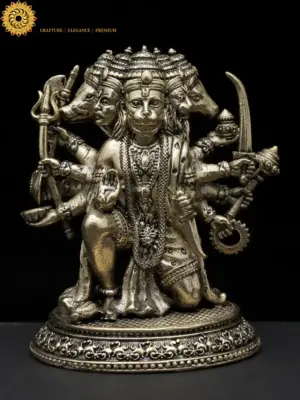 3" Small Superfine Sitting Panchamukhi Lord Hanuman | Brass Statue, Ishwar Arts and Crafts