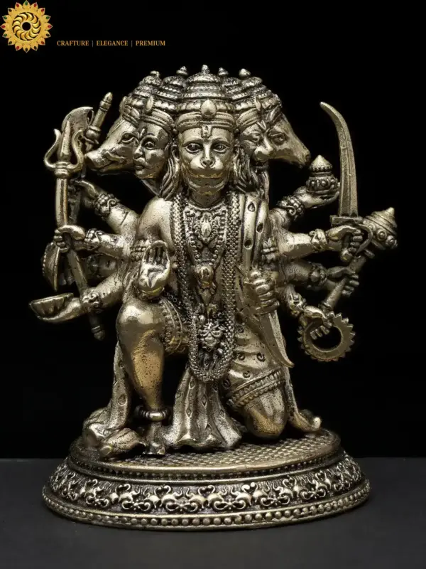 3" Small Superfine Sitting Panchamukhi Lord Hanuman | Brass Statue, Ishwar Arts and Crafts