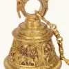 7" Brass Temple Bell with Images of Lord Shiva, Hanuman, Ganesha, Goddess Lakshmi, Durga and Radha Krishna, Made in India, Ishwar Arts and Crafts