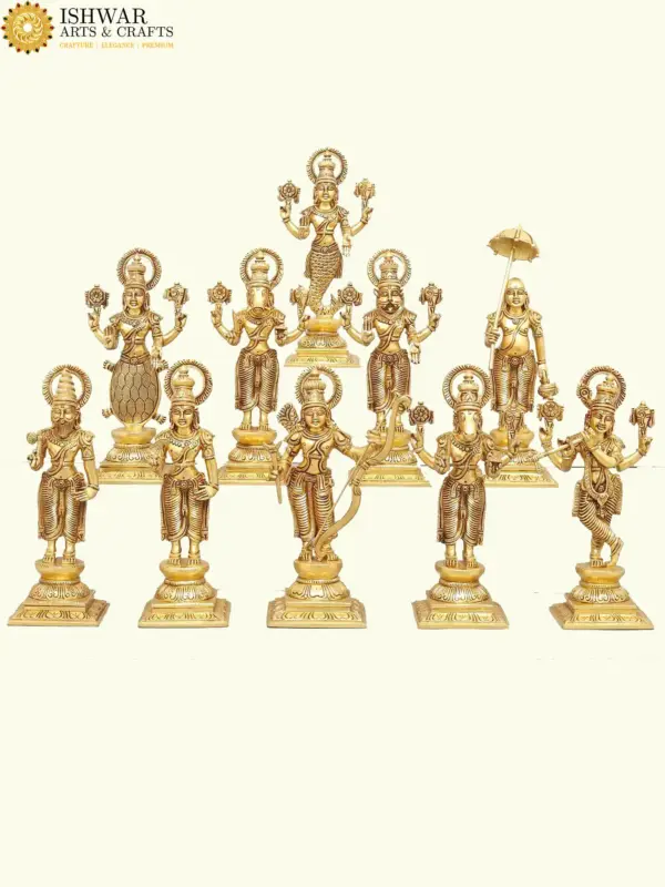 12" Dashavtara of Lord Vishnu | Set of Ten | Brass Statues, Ishwar Arts and Crafts