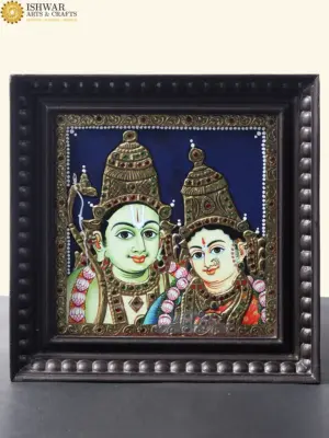 Lord Rama and Goddess Sita Tanjore Painting with Frame | Handmade in India, Ishwar Arts and Crafts