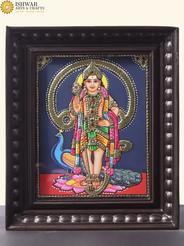 Standing Lord Murugan (kartikeya) Tanjore Painting with Frame, Ishwar Arts and Crafts