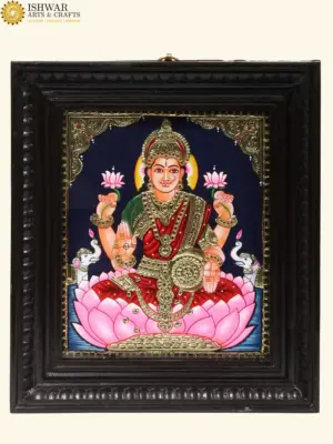 Lakshmi Devi Seated on Lotus Tanjore Painting, Ishwar Arts and Crafts