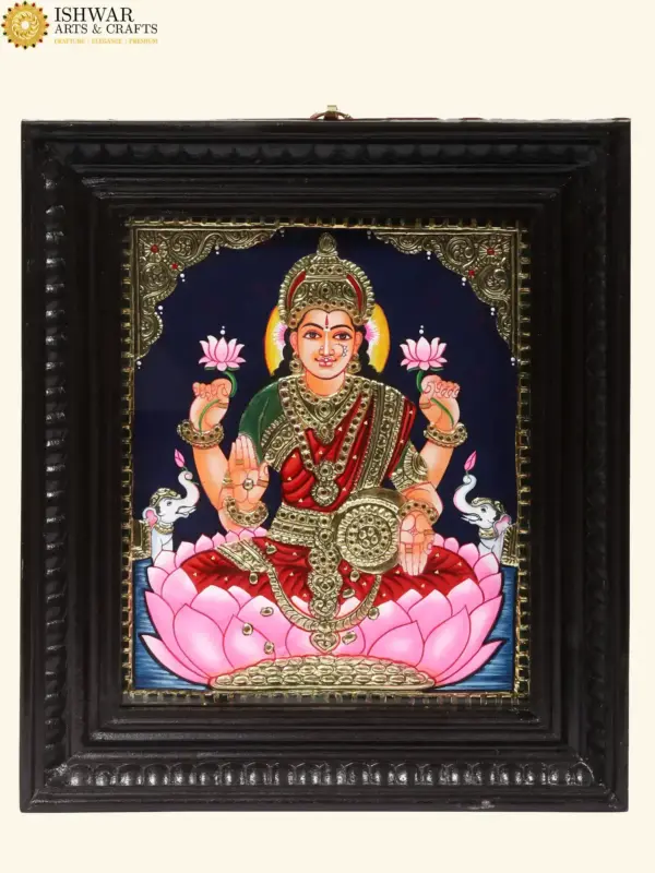 Lakshmi Devi Seated on Lotus Tanjore Painting, Ishwar Arts and Crafts