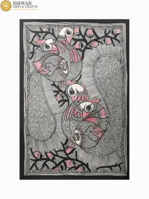 Madhubani Peacock Painting on Handmade Paper, Ishwar Arts and Crafts