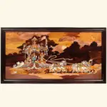 50" Lord Krishna give Gita Updesham in Mahabharat | Natural Color On Wood Panel With Inlay Work, Handmade in India, Ishwar Arts and Crafts
