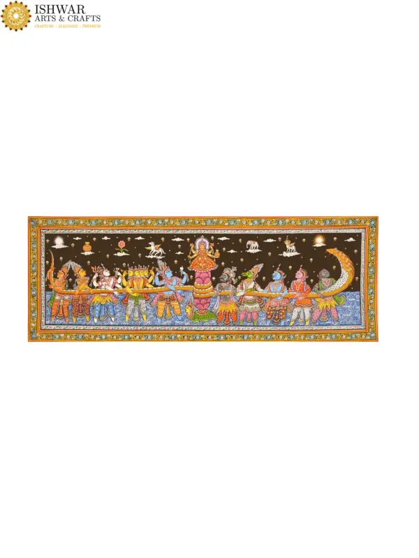 Samundra manthan (Churning the Ocean) Pattachitra Painting, Ishwar Arts and Crafts