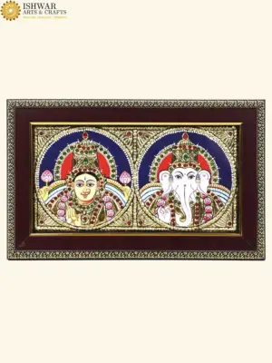 Lakshmi Ganesha Tanjore Painting with Frame, Ishwar Arts and Crafts